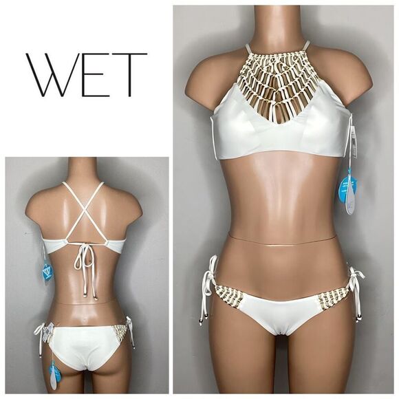 New. WET L.A. ivory and gold macrame bikini. Small. Retails $176